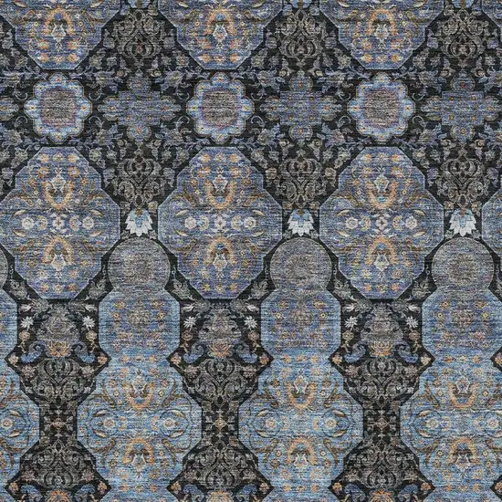 Black And Navy Blue Floral Washable Indoor Outdoor Area Rug Photo 3