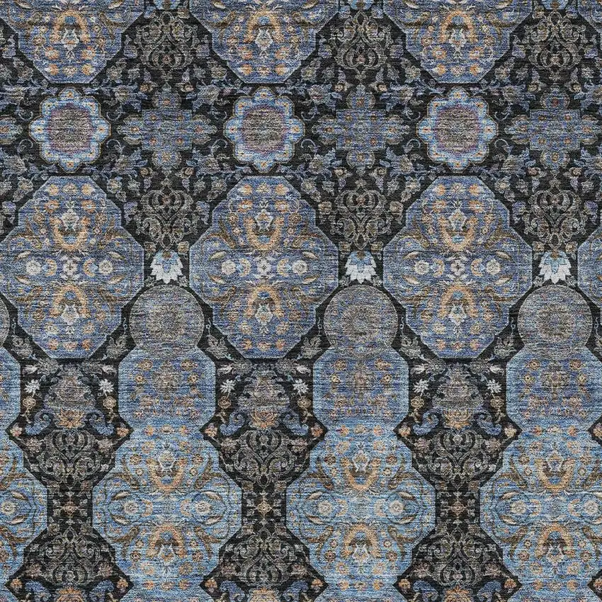 Black And Navy Blue Floral Washable Indoor Outdoor Area Rug Photo 3