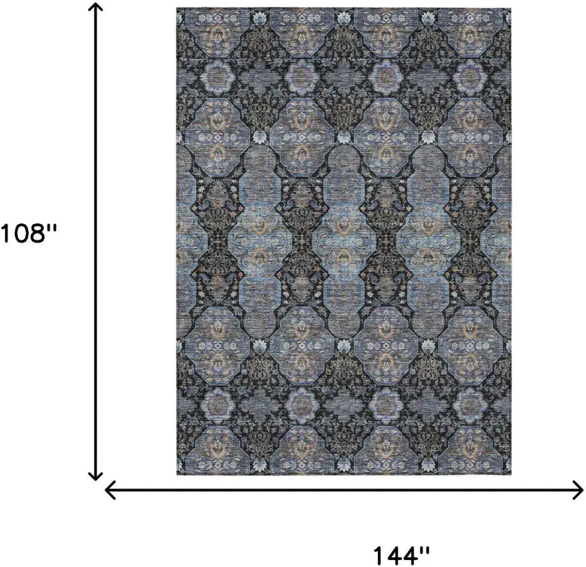 Black And Navy Blue Floral Washable Indoor Outdoor Area Rug Photo 7