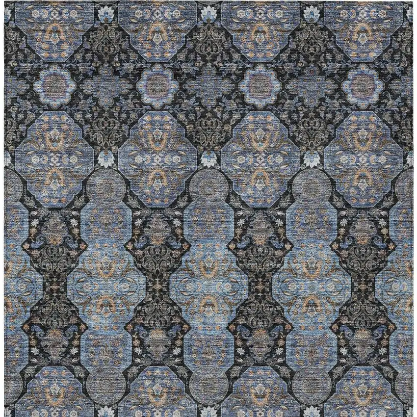 Black And Navy Blue Floral Washable Indoor Outdoor Area Rug Photo 4