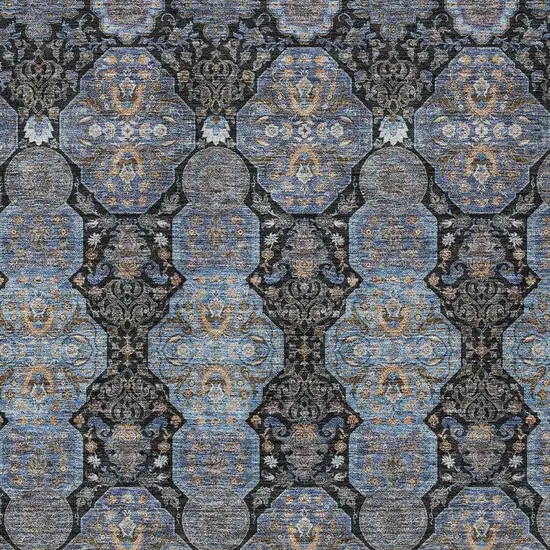 Black And Navy Blue Floral Washable Indoor Outdoor Area Rug Photo 3