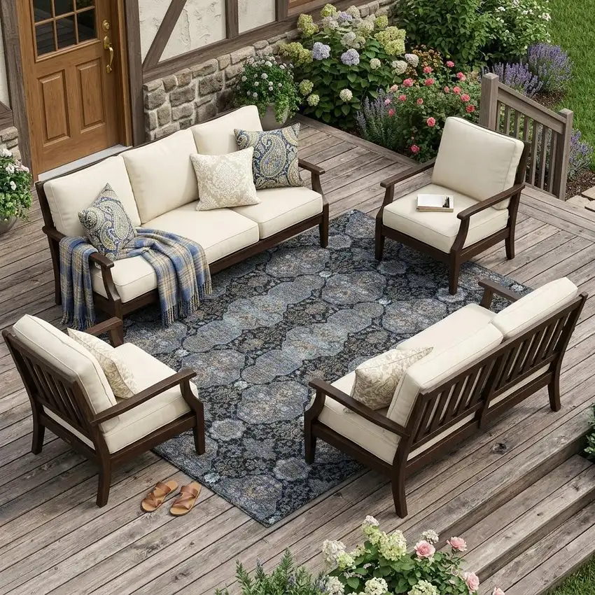 Black And Navy Blue Floral Washable Indoor Outdoor Area Rug Photo 1