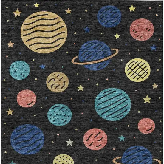 Black And Navy Blue Floral Washable Indoor Outdoor Area Rug Photo 1