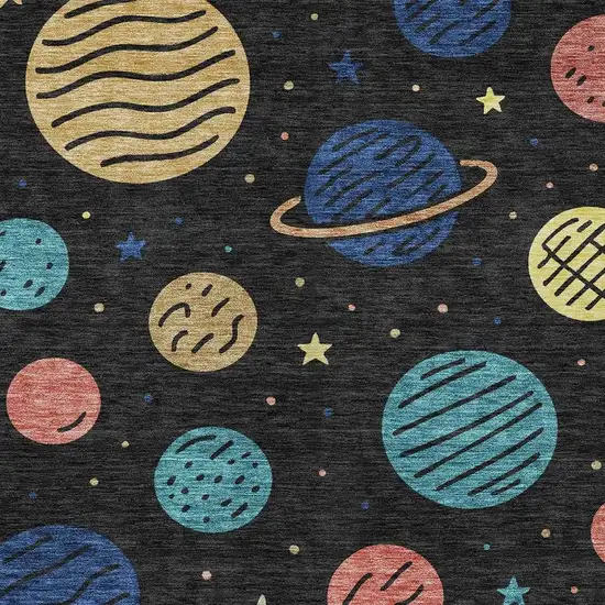 Black And Navy Blue Floral Washable Indoor Outdoor Area Rug Photo 2