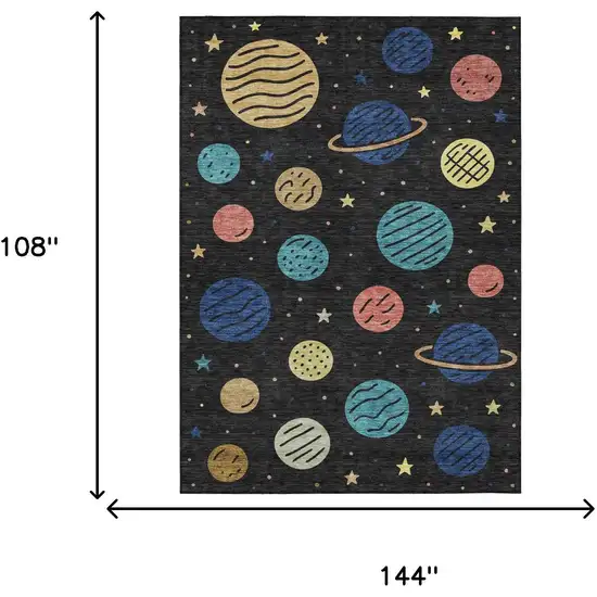 Black And Navy Blue Floral Washable Indoor Outdoor Area Rug Photo 5
