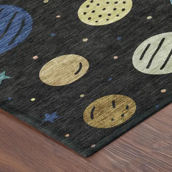 Black And Navy Blue Floral Washable Indoor Outdoor Area Rug Photo 4