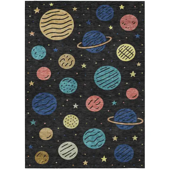 Black And Navy Blue Floral Washable Indoor Outdoor Area Rug Photo 2