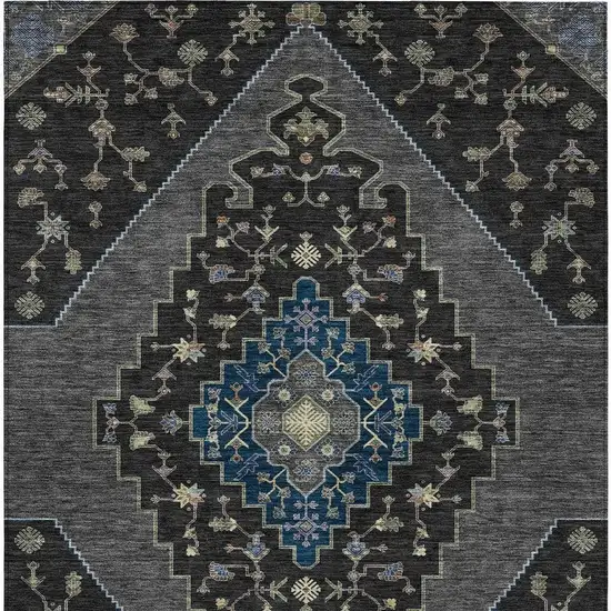 Black And Navy Blue Geometric Washable Indoor Outdoor Area Rug Photo 3