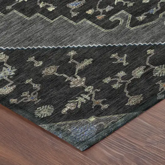 Black And Navy Blue Geometric Washable Indoor Outdoor Area Rug Photo 8