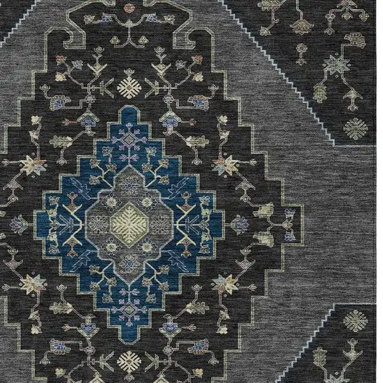 Black And Navy Blue Geometric Washable Indoor Outdoor Area Rug Photo 2