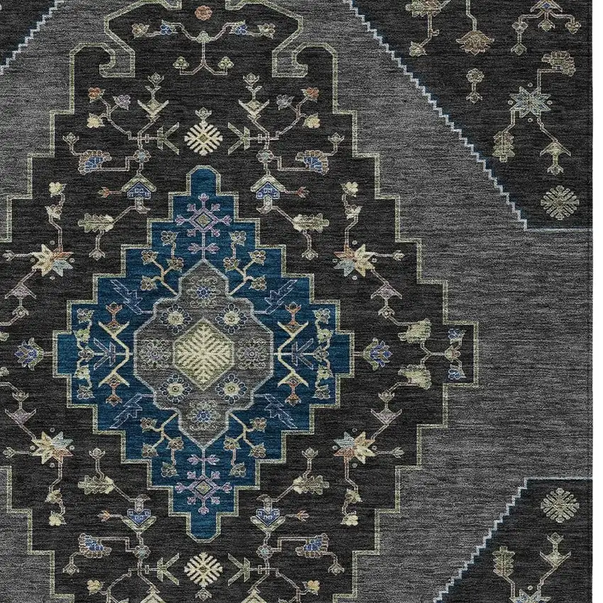 Black And Navy Blue Geometric Washable Indoor Outdoor Area Rug Photo 2