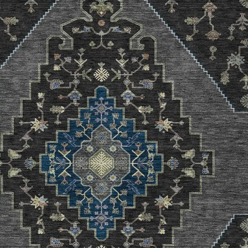 Black And Navy Blue Geometric Washable Indoor Outdoor Area Rug Photo 2