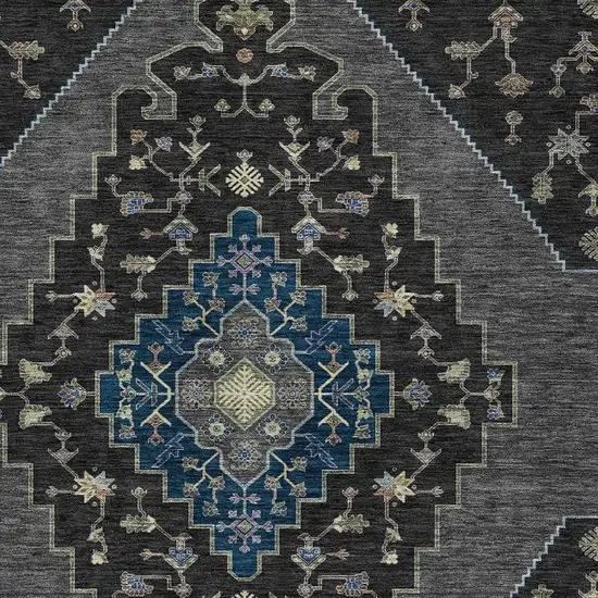 Black And Navy Blue Geometric Washable Indoor Outdoor Area Rug Photo 2