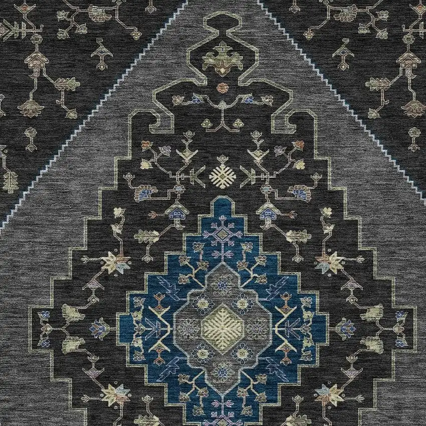 Black And Navy Blue Geometric Washable Indoor Outdoor Area Rug Photo 2