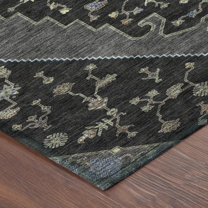 Black And Navy Blue Geometric Washable Indoor Outdoor Area Rug Photo 8