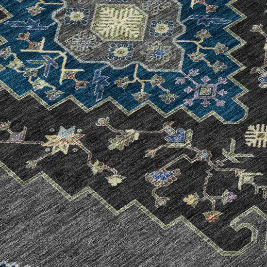 Black And Navy Blue Geometric Washable Indoor Outdoor Area Rug Photo 9