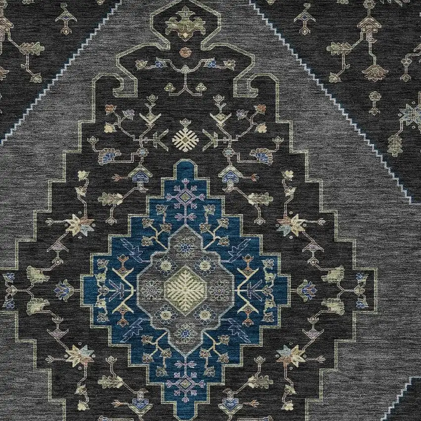 Black And Navy Blue Geometric Washable Indoor Outdoor Area Rug Photo 2