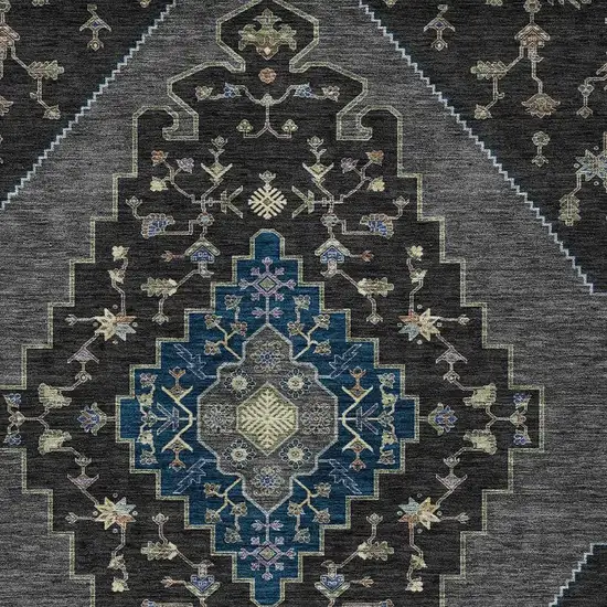 Black And Navy Blue Geometric Washable Indoor Outdoor Area Rug Photo 2