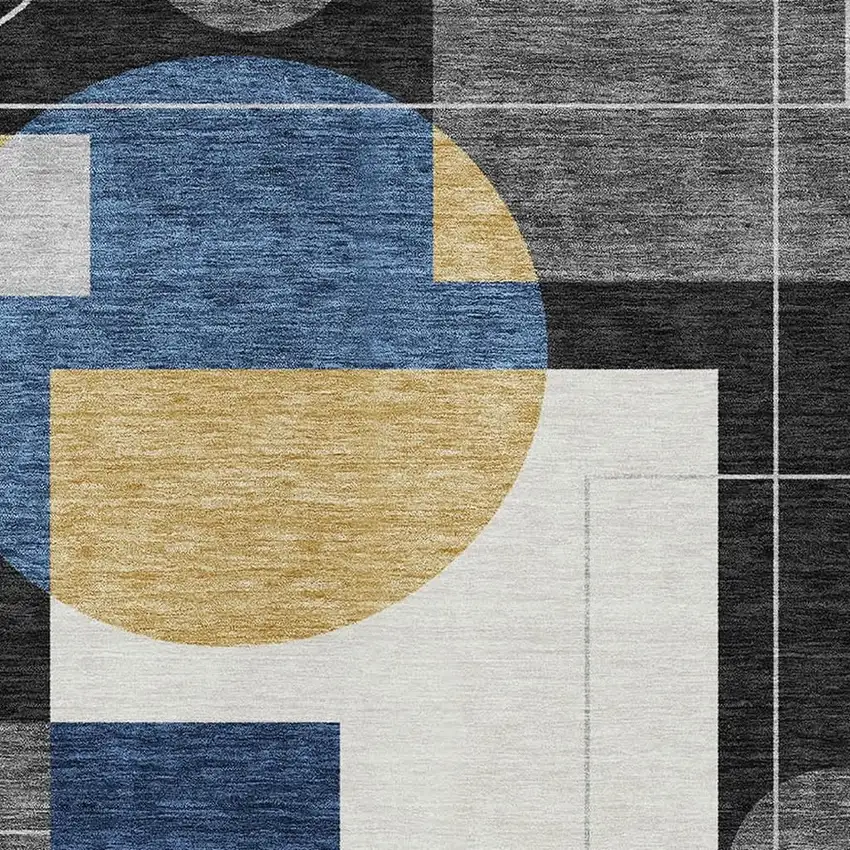 Black And Navy Blue Geometric Washable Indoor Outdoor Area Rug Photo 3