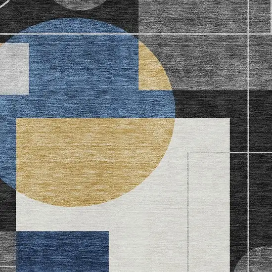 Black And Navy Blue Geometric Washable Indoor Outdoor Area Rug Photo 3