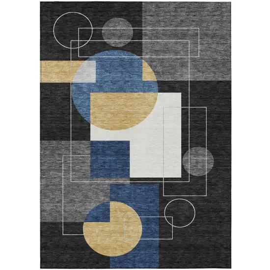 Black And Navy Blue Geometric Washable Indoor Outdoor Area Rug Photo 2
