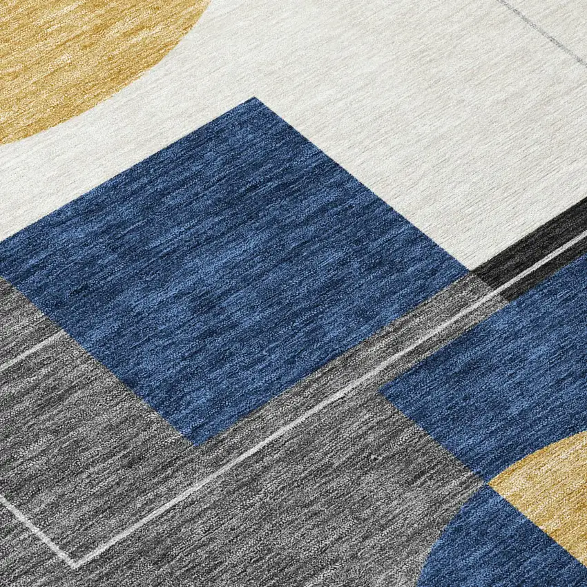 Black And Navy Blue Geometric Washable Indoor Outdoor Area Rug Photo 6