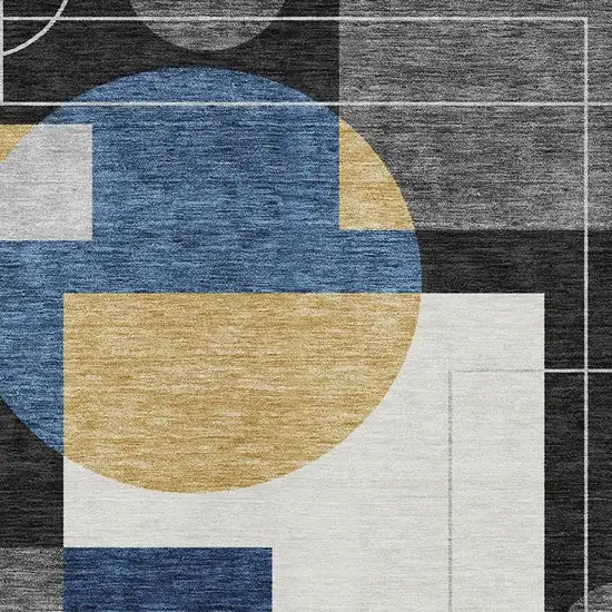 Black And Navy Blue Geometric Washable Indoor Outdoor Area Rug Photo 3