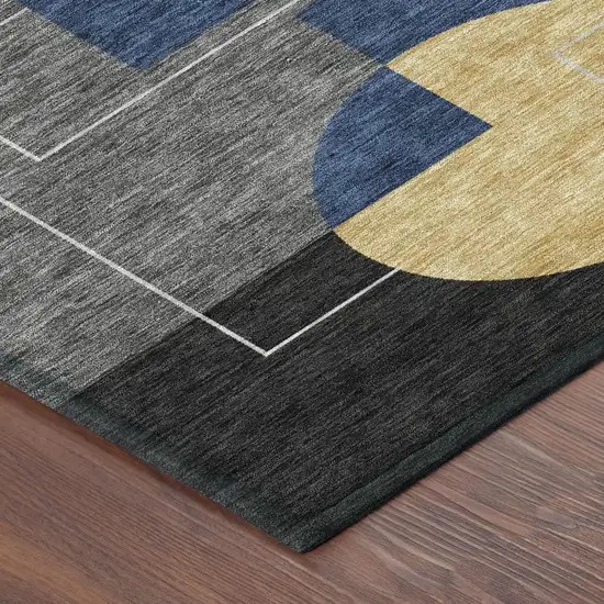 Black And Navy Blue Geometric Washable Indoor Outdoor Area Rug Photo 5