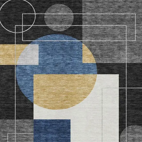 Black And Navy Blue Geometric Washable Indoor Outdoor Area Rug Photo 4