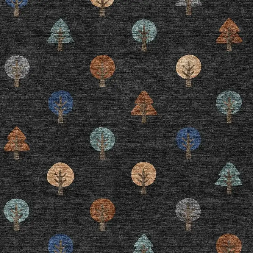 Black And Navy Blue Geometric Washable Indoor Outdoor Area Rug Photo 3