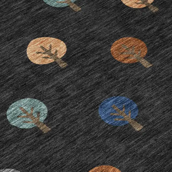 Black And Navy Blue Geometric Washable Indoor Outdoor Area Rug Photo 6