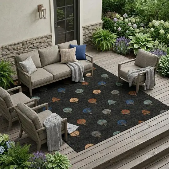 Black And Navy Blue Geometric Washable Indoor Outdoor Area Rug Photo 1
