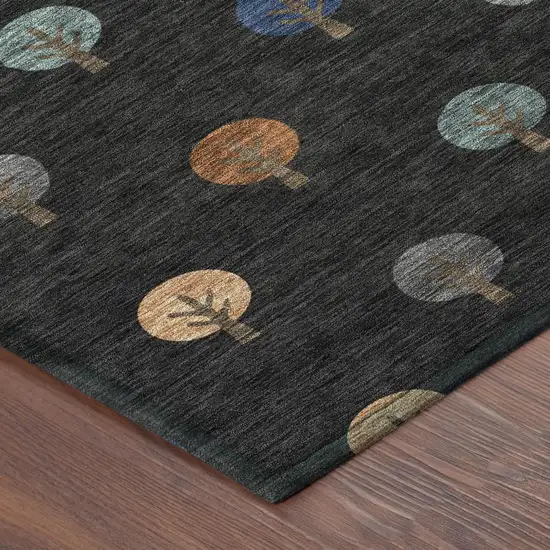 Black And Navy Blue Geometric Washable Indoor Outdoor Area Rug Photo 5