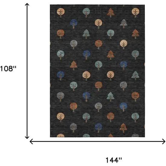 Black And Navy Blue Geometric Washable Indoor Outdoor Area Rug Photo 7