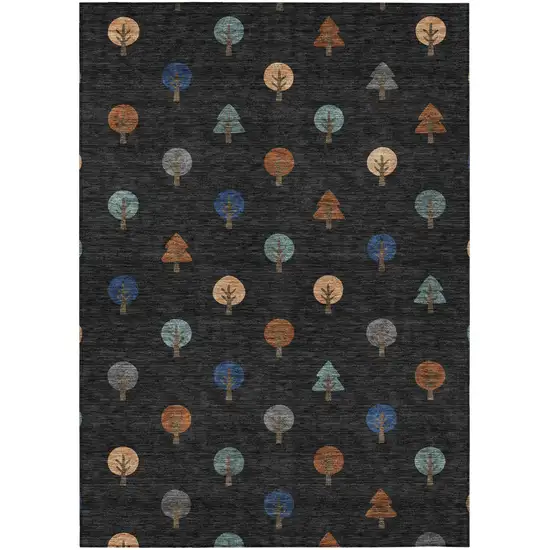 Black And Navy Blue Geometric Washable Indoor Outdoor Area Rug Photo 2