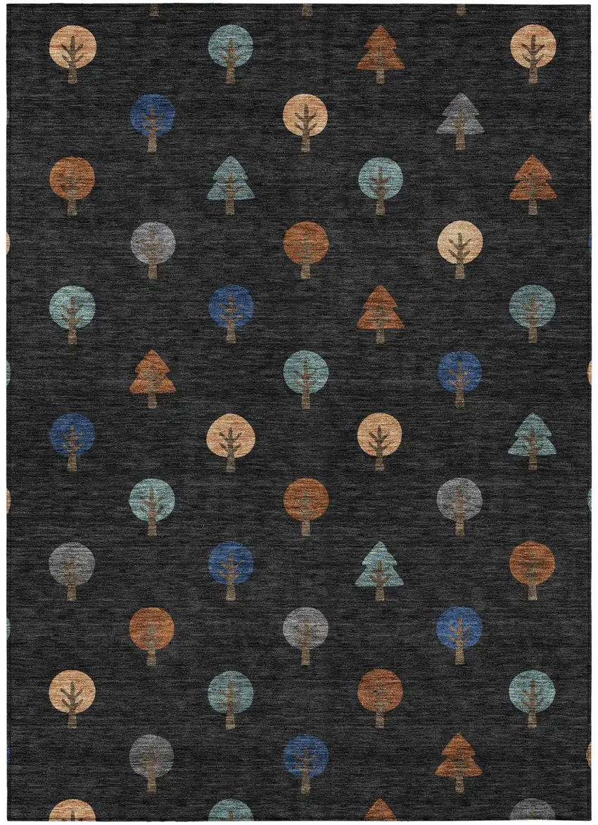 Black And Navy Blue Geometric Washable Indoor Outdoor Area Rug Photo 2