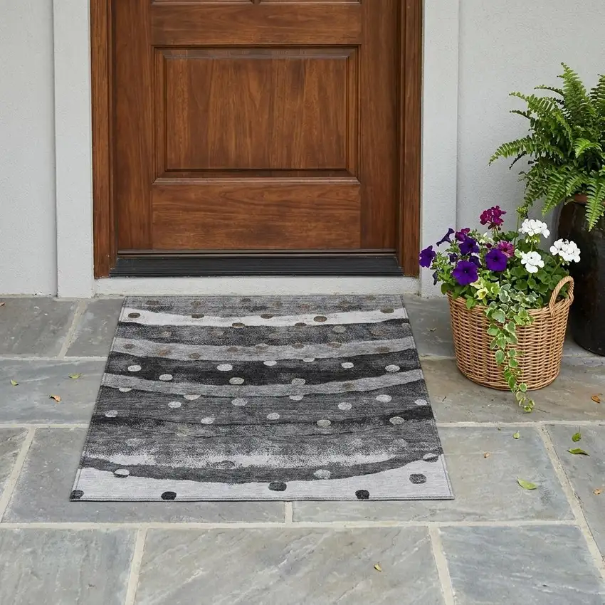Black And Navy Blue Striped Washable Indoor Outdoor Area Rug Photo 1