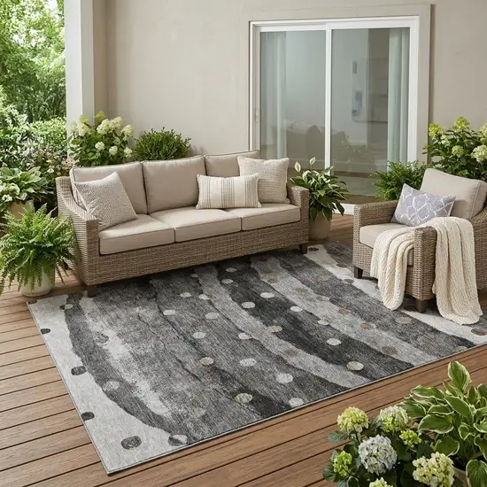 Black And Navy Blue Striped Washable Indoor Outdoor Area Rug Photo 1