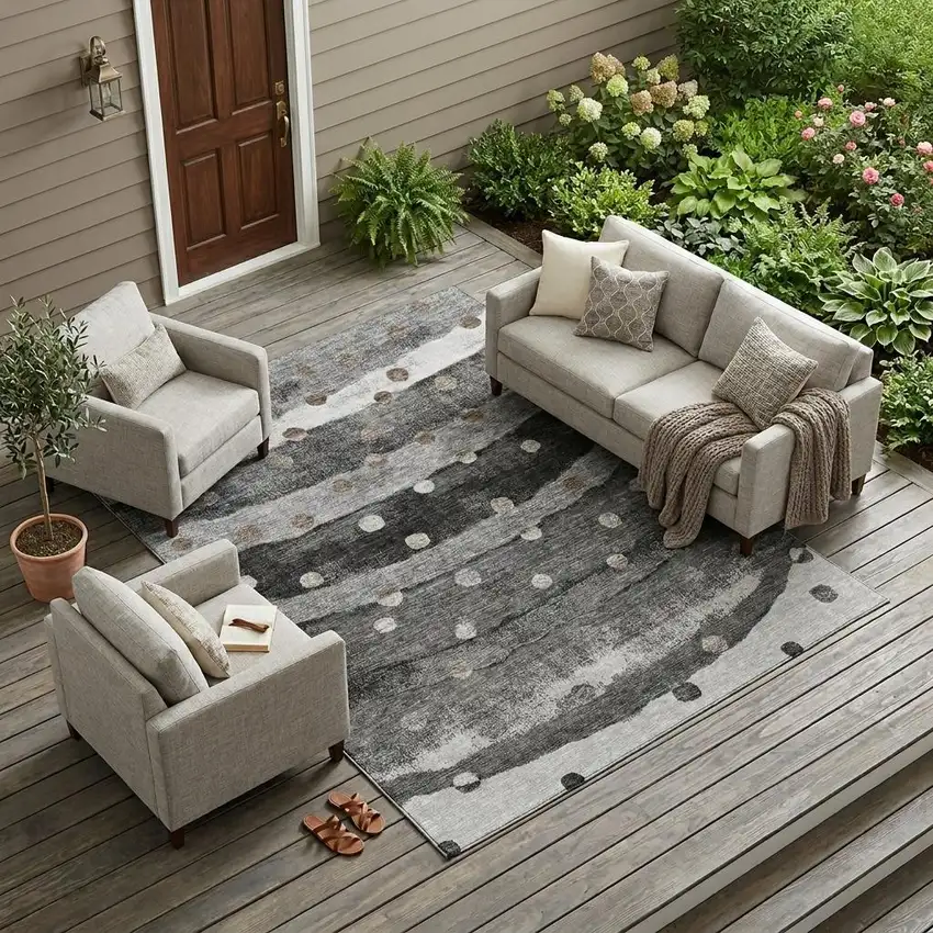 Black And Navy Blue Striped Washable Indoor Outdoor Area Rug Photo 1