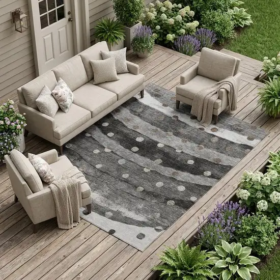 Black And Navy Blue Striped Washable Indoor Outdoor Area Rug Photo 1