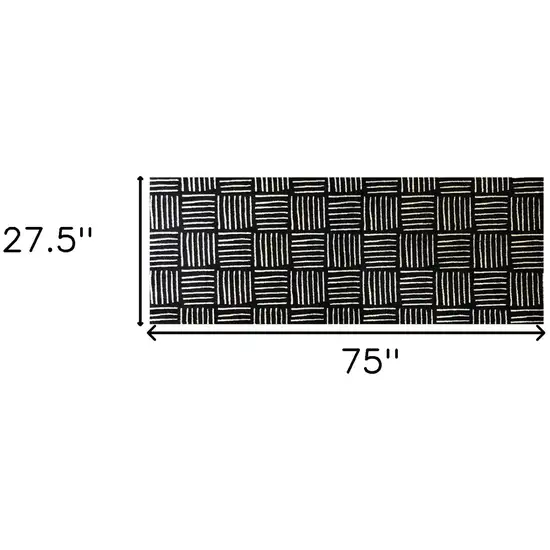 Black And Off White Abstract Machine Tufted Runner Rug With UV Protection Photo 7