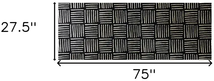 Black And Off White Abstract Machine Tufted Runner Rug With UV Protection Photo 7