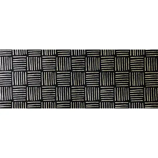 Black And Off White Abstract Machine Tufted Runner Rug With UV Protection Photo 3