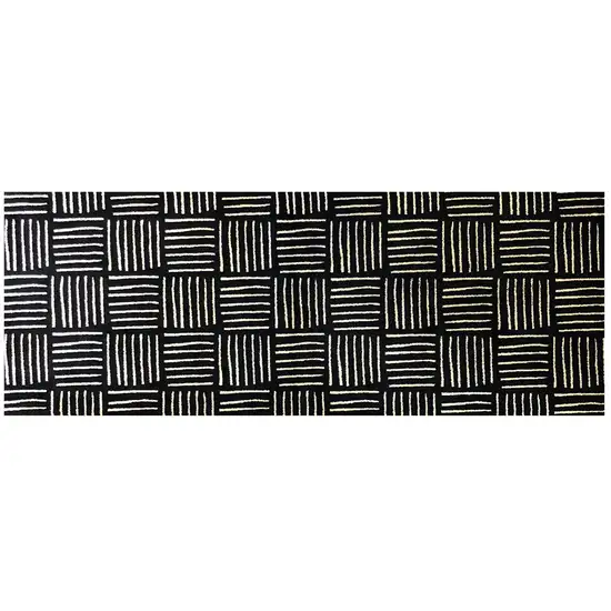 Black And Off White Abstract Machine Tufted Runner Rug With UV Protection Photo 1