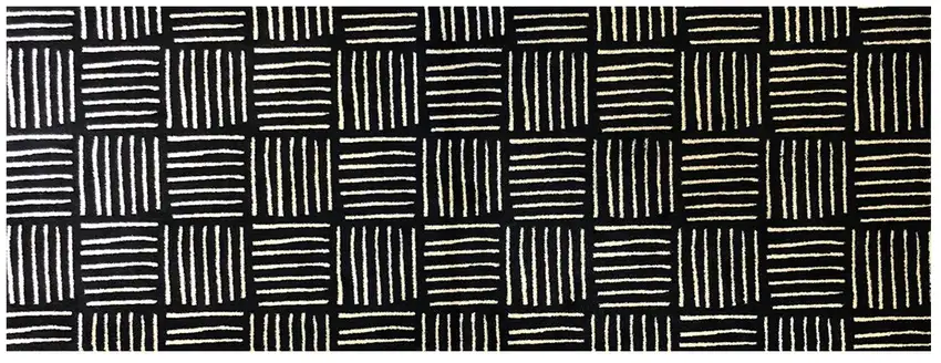 Black And Off White Abstract Machine Tufted Runner Rug With UV Protection Photo 1