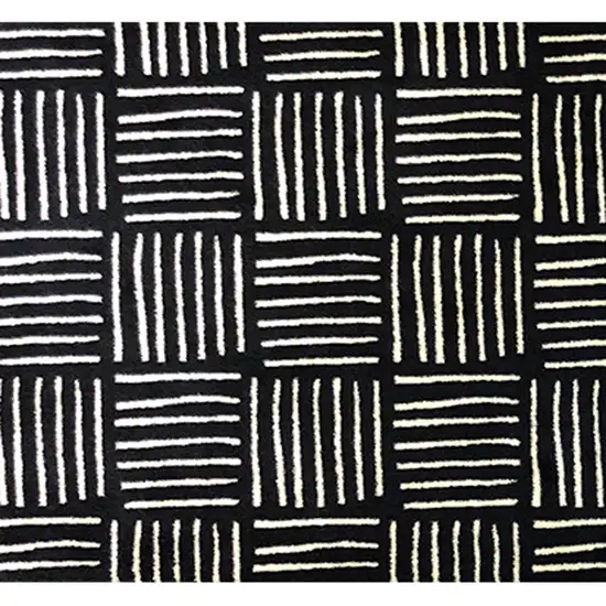 Black And Off White Abstract Machine Tufted Runner Rug With UV Protection Photo 6