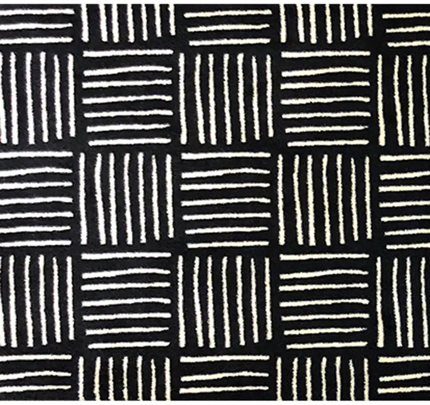 Black And Off White Abstract Machine Tufted Runner Rug With UV Protection Photo 6