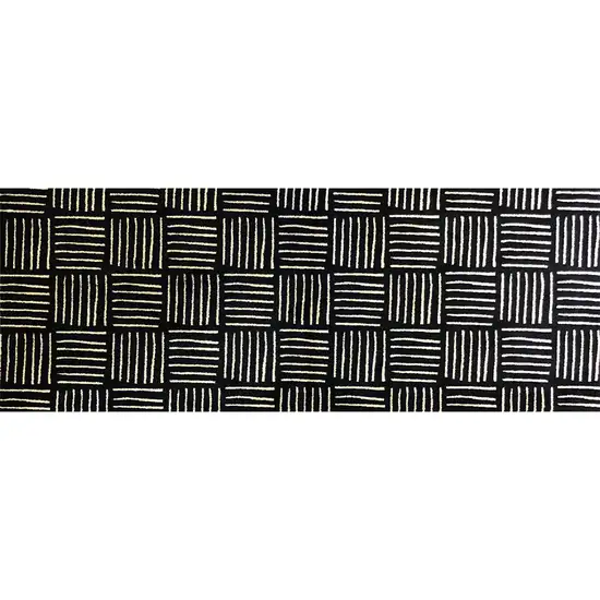 Black And Off White Abstract Machine Tufted Runner Rug With UV Protection Photo 4