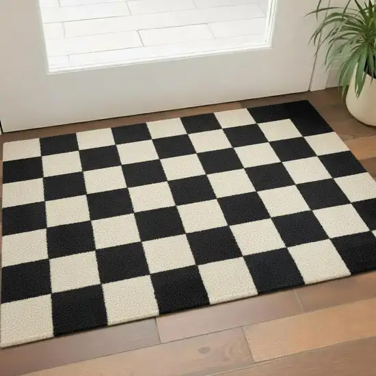 Black And Off White Checkered Washable Area Rug With UV Protection Photo 1