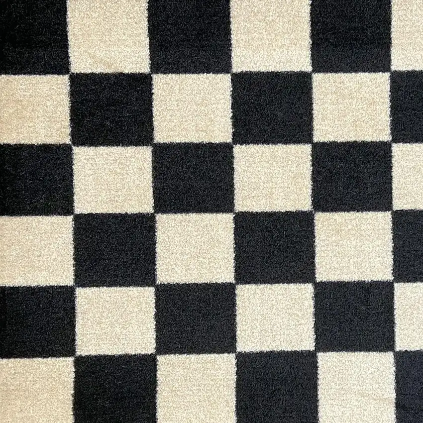 Black And Off White Checkered Washable Area Rug With UV Protection Photo 4
